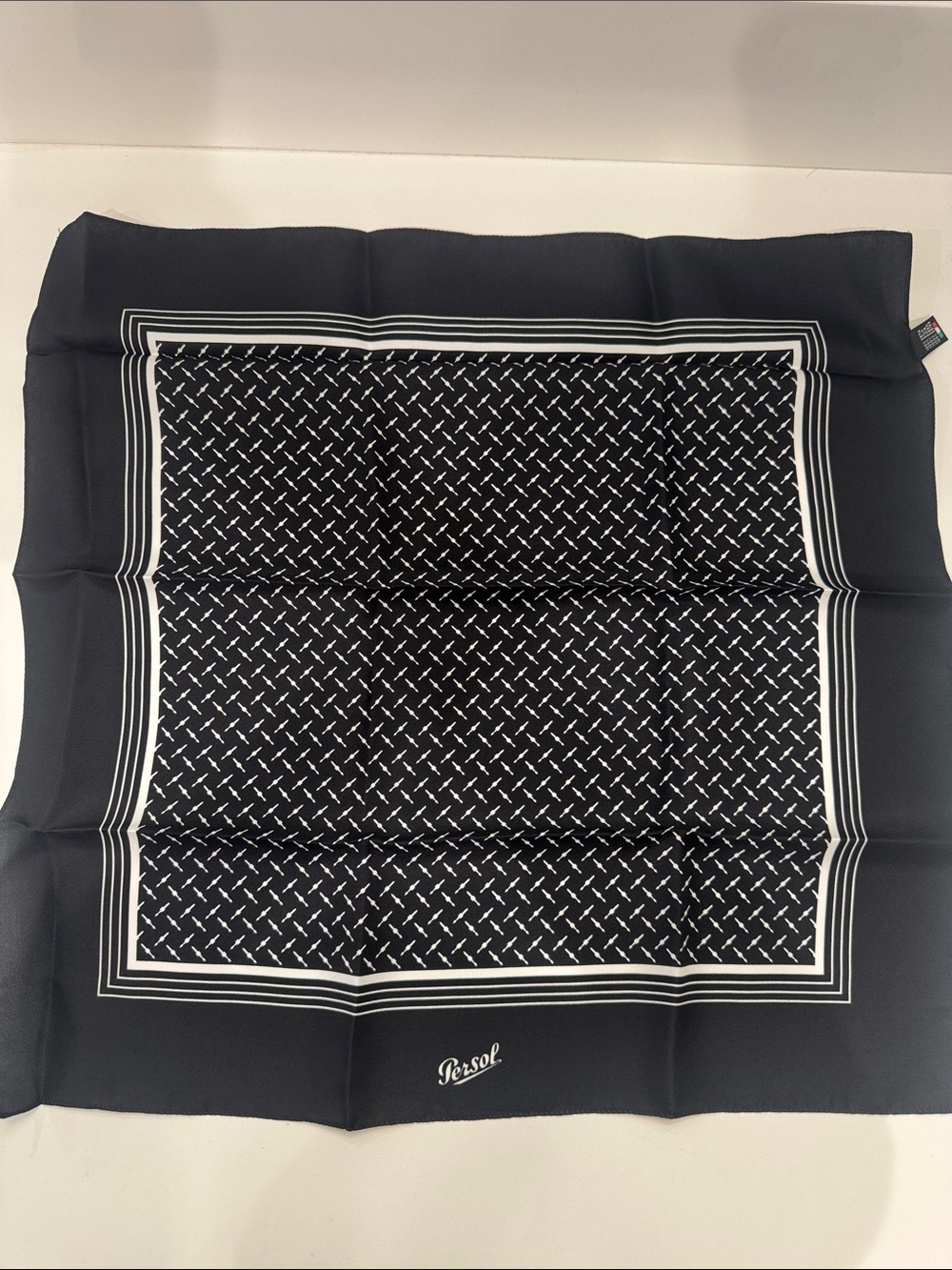 Persol Black and White Patterned Silk Scarf NEW